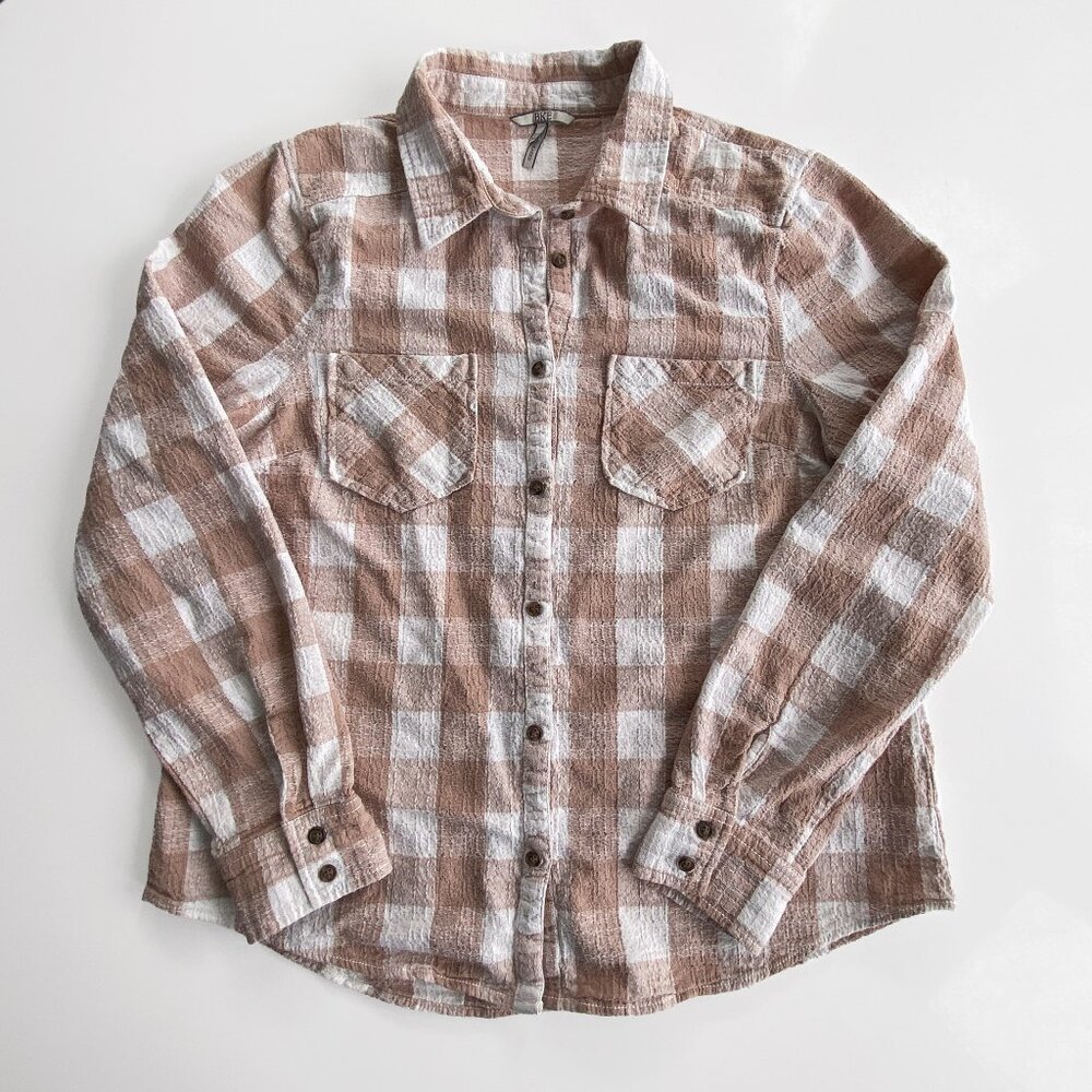 BKE Tan and Cream Button Down Shirt-XL